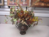 Ornate Fleur-De-Lis Vase with Faux Flowers and Feathers