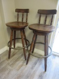 Pair of Vintage Wooden Barstools 40