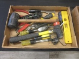 Box Lot of Various Tools Incl. Hammers, levels, etc.