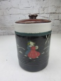 Vintage Stoneware Jar w/ Couple Skating Design