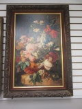 Framed Print of Flowers in Intricate Wooden Frame