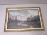 Framed Mountain Valley Painting by Dino Manaroni