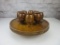 Vintage Wooden Lazy Susan w/ 8 Wooden Goblets