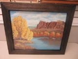 Framed Painting of River and Red Mountains 21