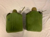 Lot of 2 Plastic Canteens Green Military