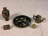 Vintage Japan oriental Brass Vase, plate, Trinket