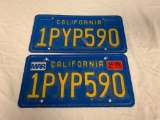Vintage California Blue Yellow License Plates Set