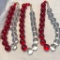 Lot of 3 Identical Red and Clear Plastic Bead Necklaces