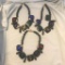 Lot of 3 Identical Black Plastic Bead Necklaces with Colorful Center Stones