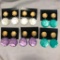 Lot of 6 Pairs of Gold-Toned Purple, Blue, and White Dangling Pierced Earrings