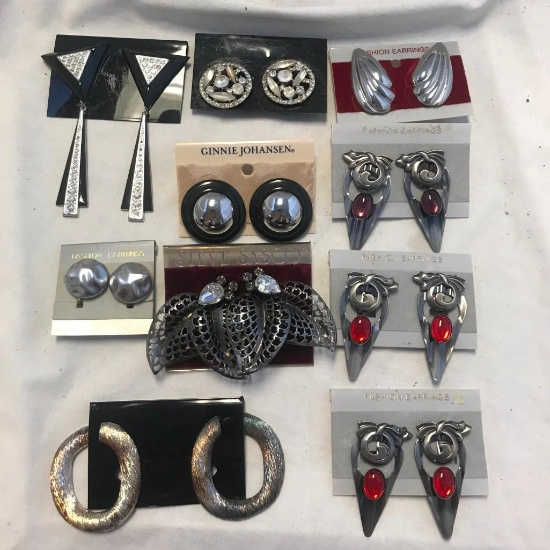 Lot of 10 Silver-Tone Clip-On Earrings