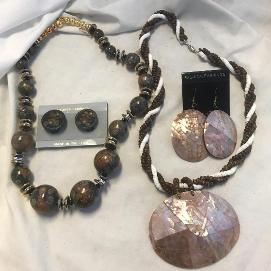 Lot of 2 Misc. Statement Necklace and Earring Sets