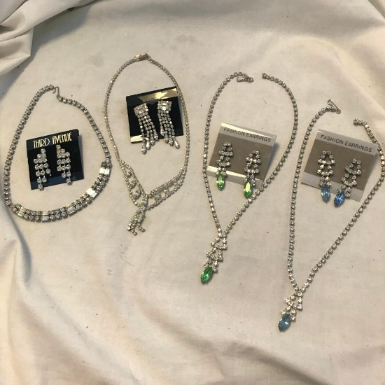 Lot of 4 Rhinestone Necklace and Earring Sets