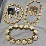 Lot of 3 Misc. Gold-Toned and White Necklaces and 2 Pairs of Matching Earrings