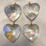 Lot of 4 Identical Bohemian Glass Heart Charms