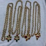 Lot of 4 Similar Style Gold-Toned Necklaces with Colorful Plastic Gem Embellishments