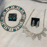 Lot of 2 Misc. Rhinestone Necklace and Earring Sets