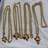 Lot of 4 Gold-Toned Necklaces with Colorful Plastic Gem Embellishments