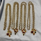 Lot of 4 Gold-Toned Necklaces with Colorful Plastic Gem Embellishments