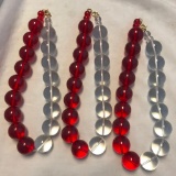 Lot of 3 Identical Red and Clear Beaded Necklaces