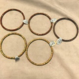 Lot of 5 Similar Style Red, White, and Purple, Bangle Bracelets