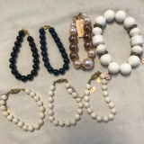 Lot of 7 Misc. Faux Pearl and Black Beaded Bracelets