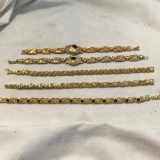 Lot of 5 Gold-Tone and Rhinestone Bracelets