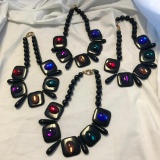 Lot of 4 Black Plastic Statement Necklaces with Colorful Embellishments