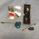 Lot of 4 Gold-Toned Pin Brooches