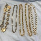 Lot of 5 Gold-Tone Chain Necklaces