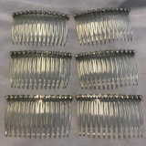 Lot of 6 Identical Rhinestone Hair-Comb Clips