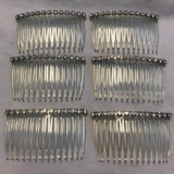 Lot of 6 Identical Rhinestone Hair-Comb Clips