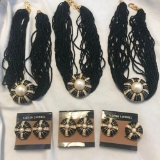 Lot of 3 Black, Gold-Toned, Rhinestone, and Faux Pearl Necklace and Earring Sets