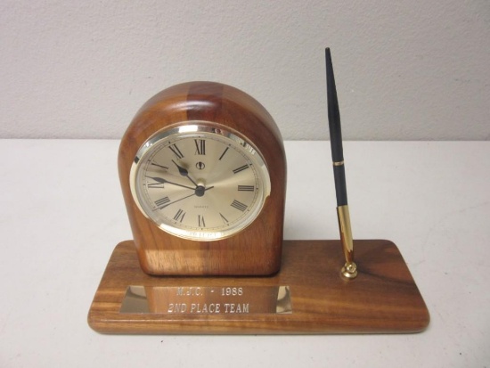 Wooden Desk Clock w/ Pen Holder 10"x3"x6.5"