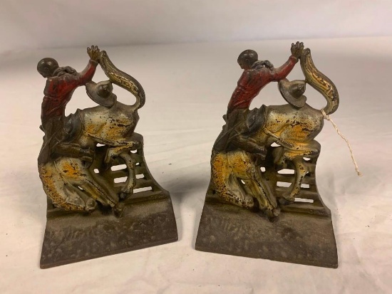 Lot of 2 Cast Metal Bucking Horse Cowboy Bookends