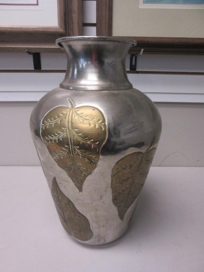 Metal Silver/Gold-Tone Vase 17.75" Tall