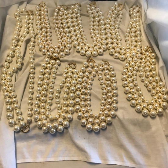 Lot of 7 Identical Faux Pearl Multi-Layered Necklaces