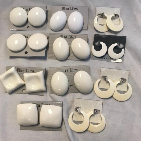 Lot of 11 White Similar Style Pierced Earrings