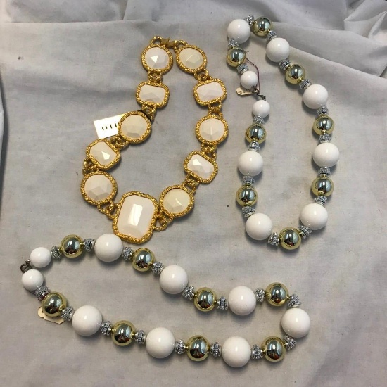 Lot of 3 Misc. White and Gold-Toned Necklaces