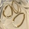 Lot of 3 Gold-Toned and White Bead Necklaces