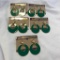 Lot of 5 Pairs of Identical Gold-Toned and Green Pierced Earrings