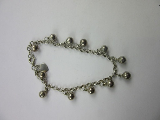 .925 Silver Chain/Bead Bracelet 7" Long 10g