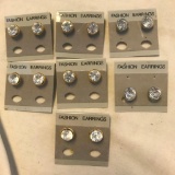 Lot of 7 Rhinestone Stud Earrings
