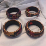 Lot of 4 Identical Colorful Embroidered Thick Bangle Bracelets