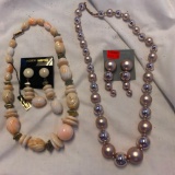 Lot of 2 Misc. Beaded Statement Necklace and Earring Sets