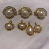 Lot of 7 Gold-Tone and Faux Pearl Pendants