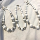 Lot of 3 White and Silver-Tone Bead Necklaces