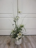 White Vase with Faux White Flowered Plant