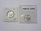 Pair of 1951/1951D .90 Silver Roosevelt Dimes