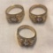 Lot of 3 Identical 15KT H.G.E Rings with Center Gems